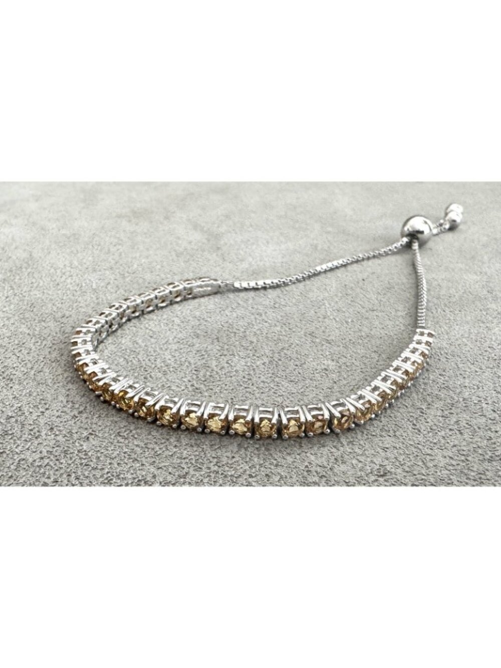 STERLING Silver CITRINE Crystal CZ Adjustable Slide BRACELET up to 9"